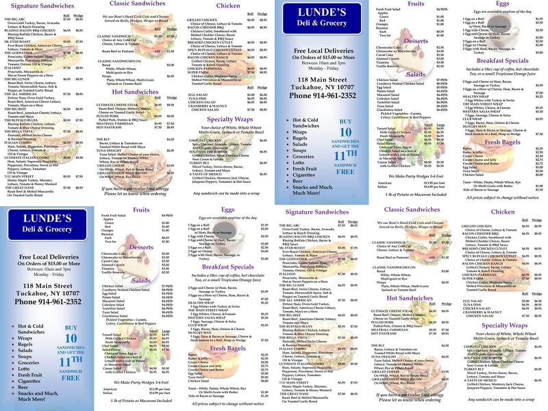 Lunde's Deli & Grocery Menu