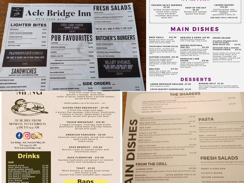 Acle Bridge Inn Menu