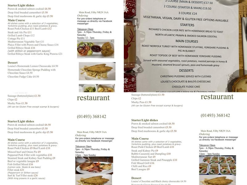 Filby Bridge Restaurant Menu