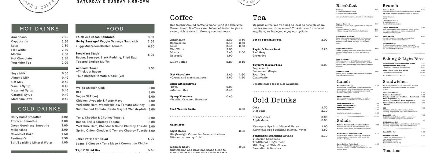 The Wolds Café & Coffee House Menu