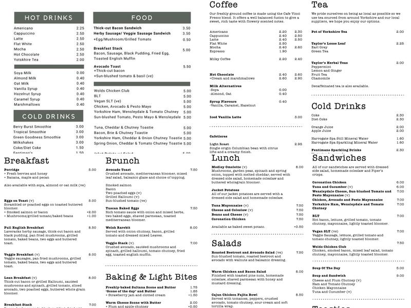 The Wolds Café & Coffee House Menu