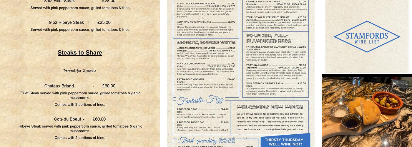 Stamfords Menu