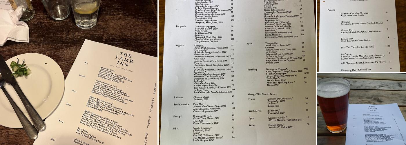 The Lamb Inn Menu