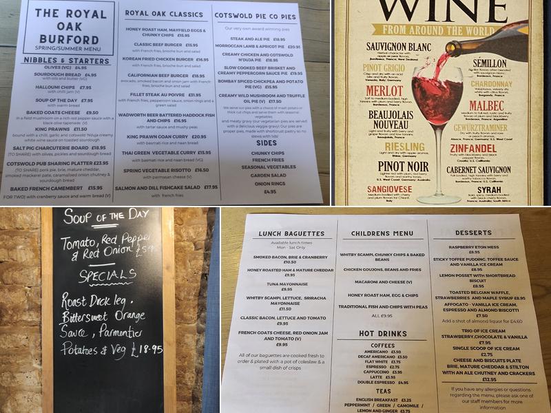 The Royal Oak Menu