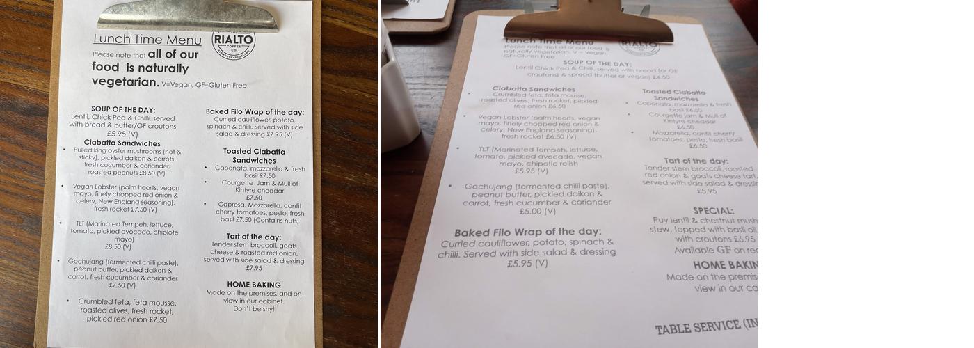 Rialto Cafe Menu