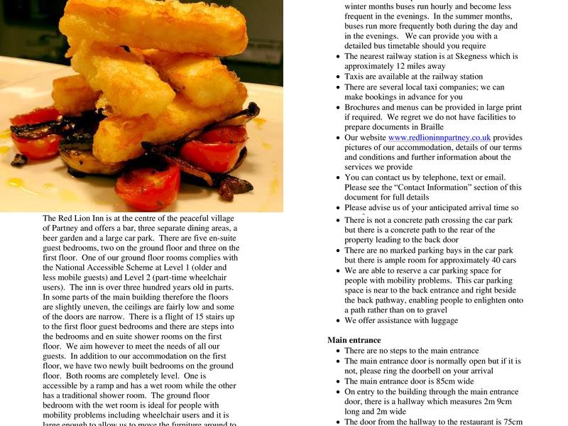 The Red Lion Inn Menu