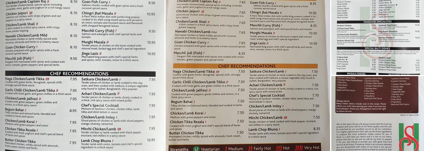 Spice House Menu