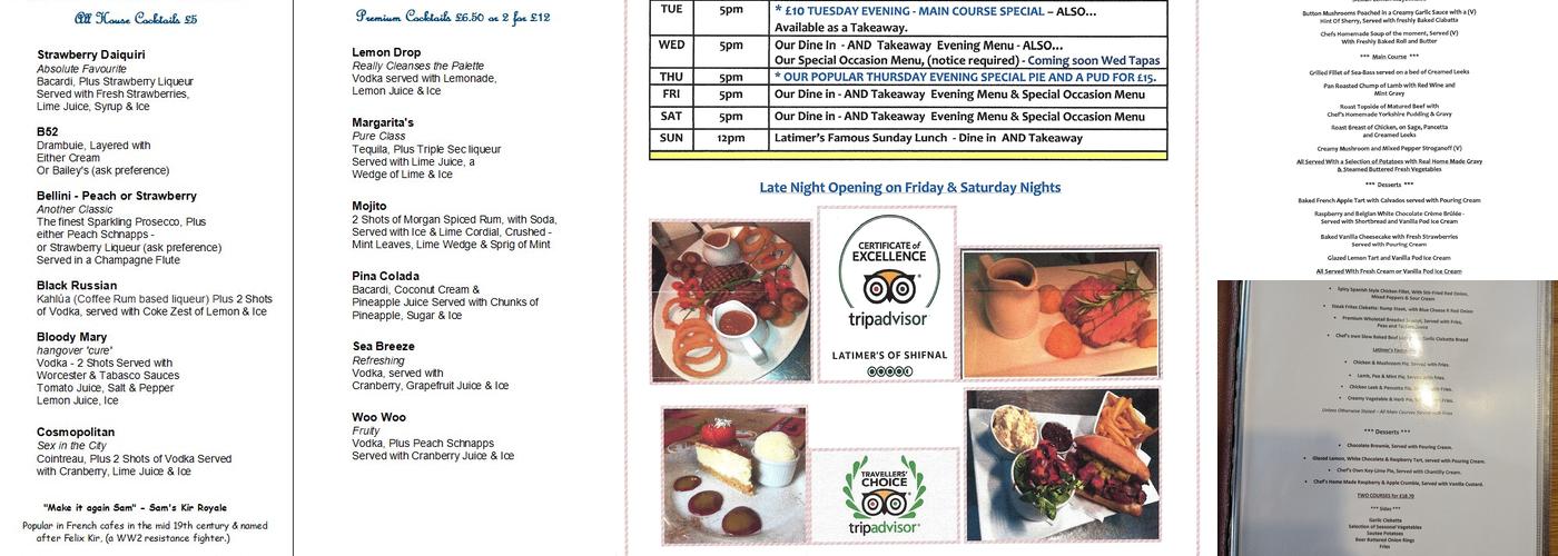 Latimer's of Shifnal Menu