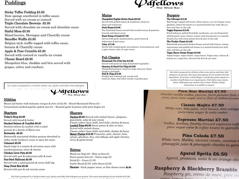 Odfellows Wine Bar Menu