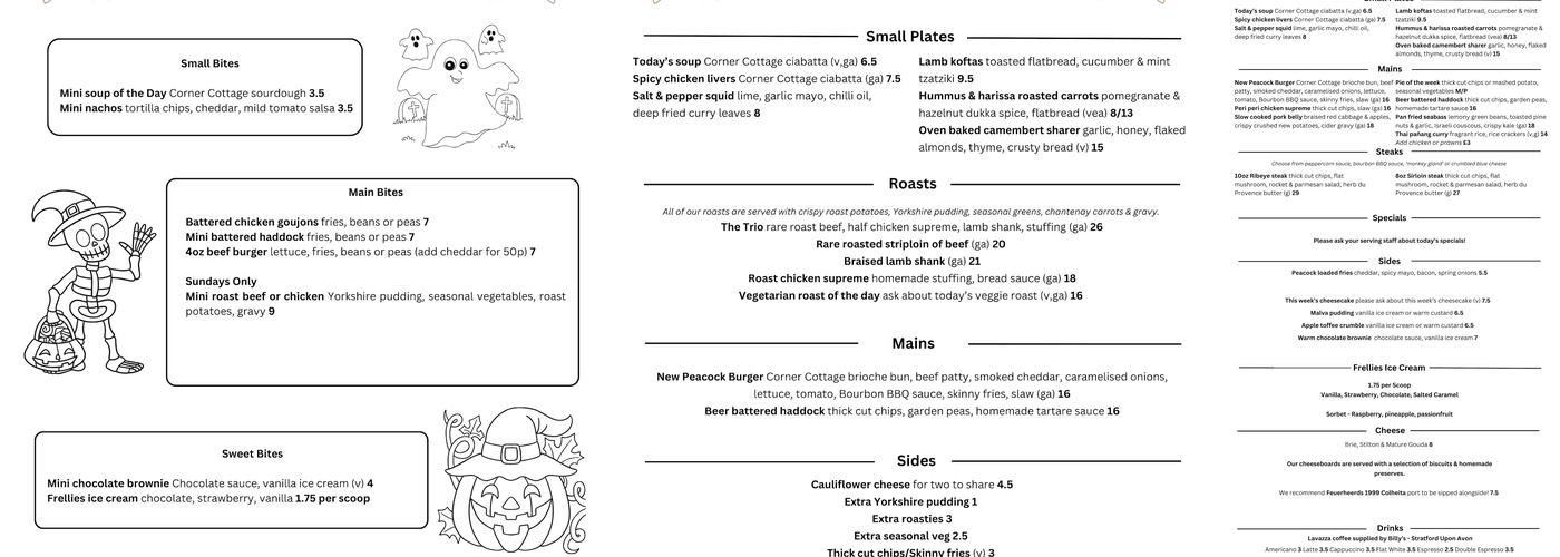 The Peacock Oxhill Menu
