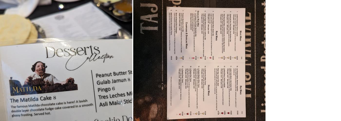 Taj Mahal Telford Menu