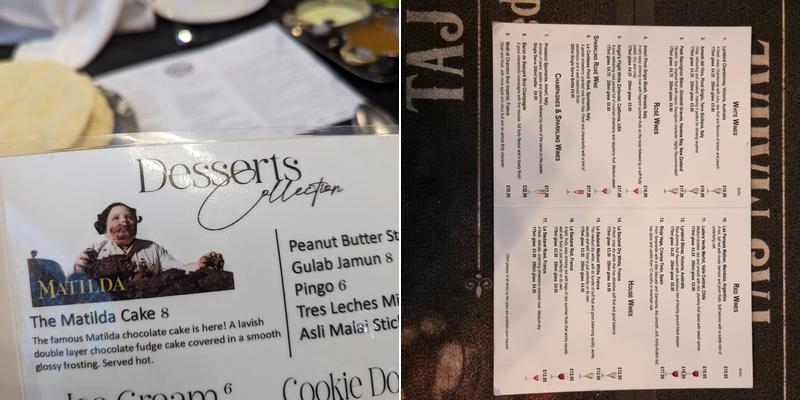 Taj Mahal Telford Menu