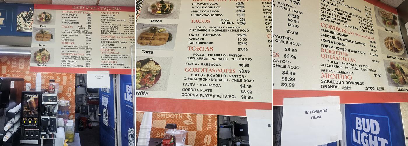 Dairy Mart Menu