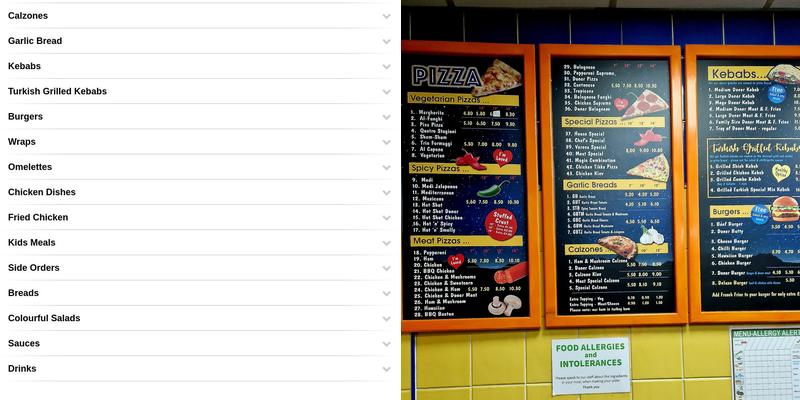 Verona Take Away Menu