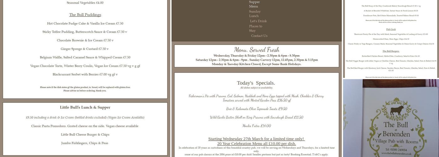 The Bull at Benenden Menu