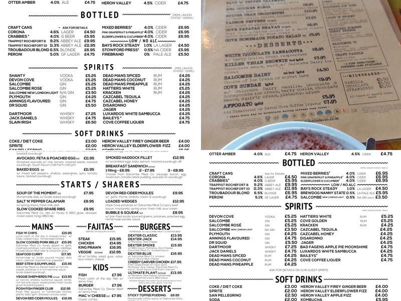 The Cove Menu