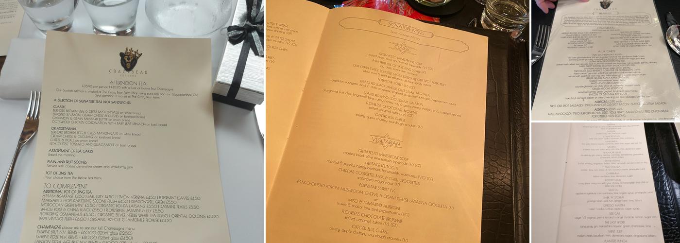 The Crazy Bear Stadhampton Menu