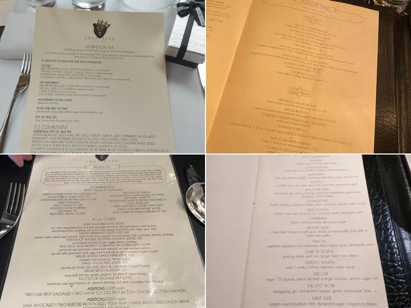 The Crazy Bear Stadhampton Menu