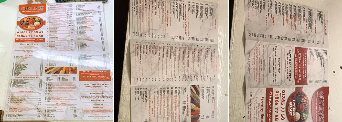 Chillies Menu