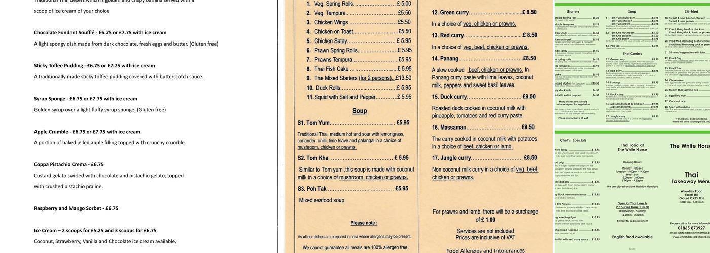 The White Horse Menu