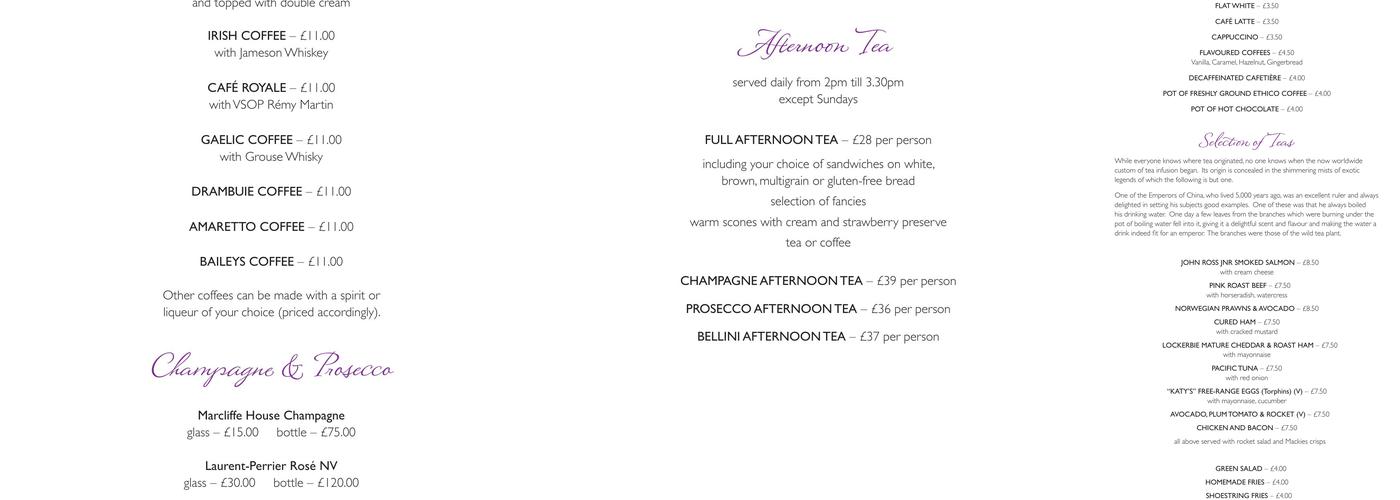 The Marcliffe Hotel and Spa Menu