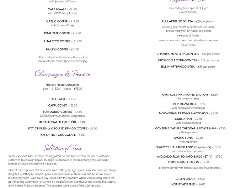 The Marcliffe Hotel and Spa Menu
