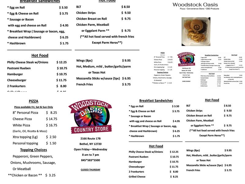 Woodstock Oasis Menu