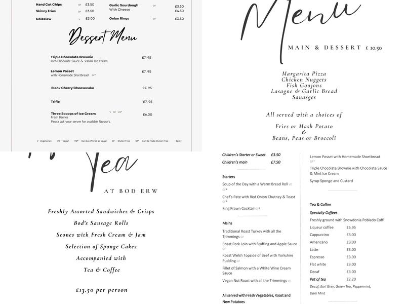 Bod Erw Restaurant Menu
