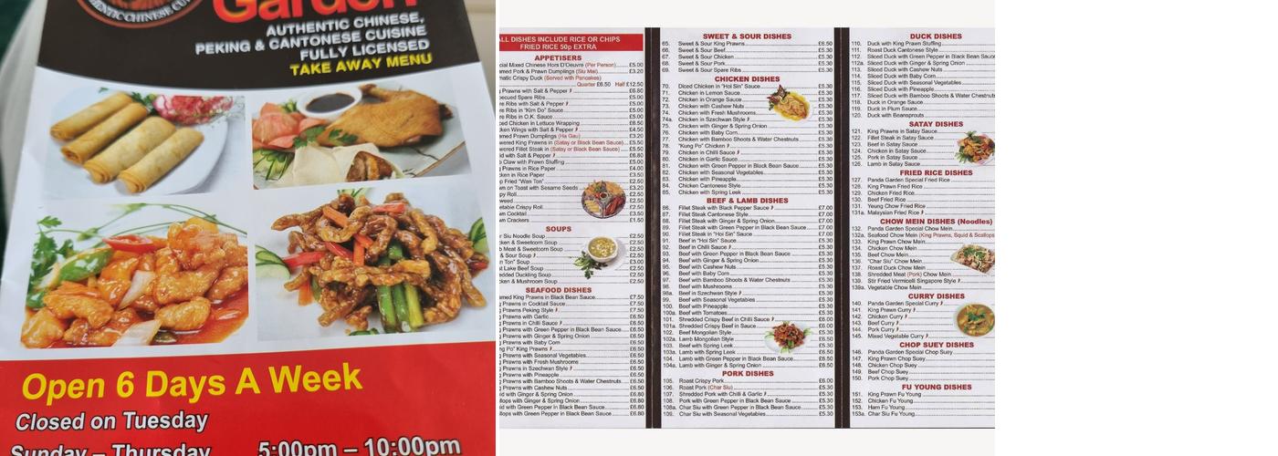 Panda Garden Restaurant & Takeaway Menu