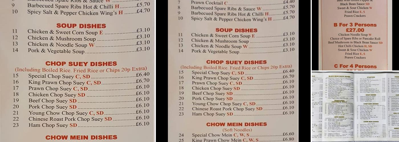Sanquhar Chinese Menu