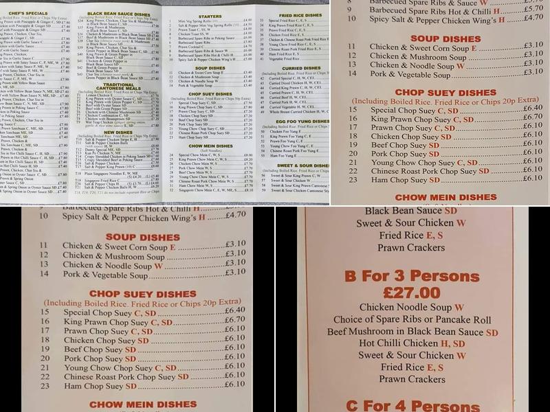 Sanquhar Chinese Menu