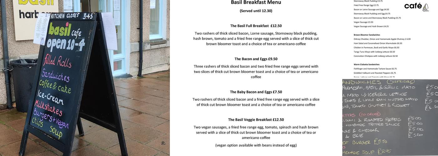 Basil Harbour Cafe Menu