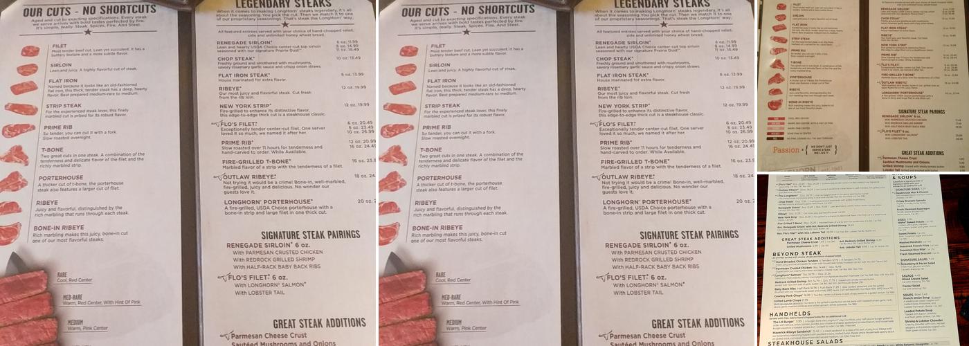 LongHorn Steakhouse Menu