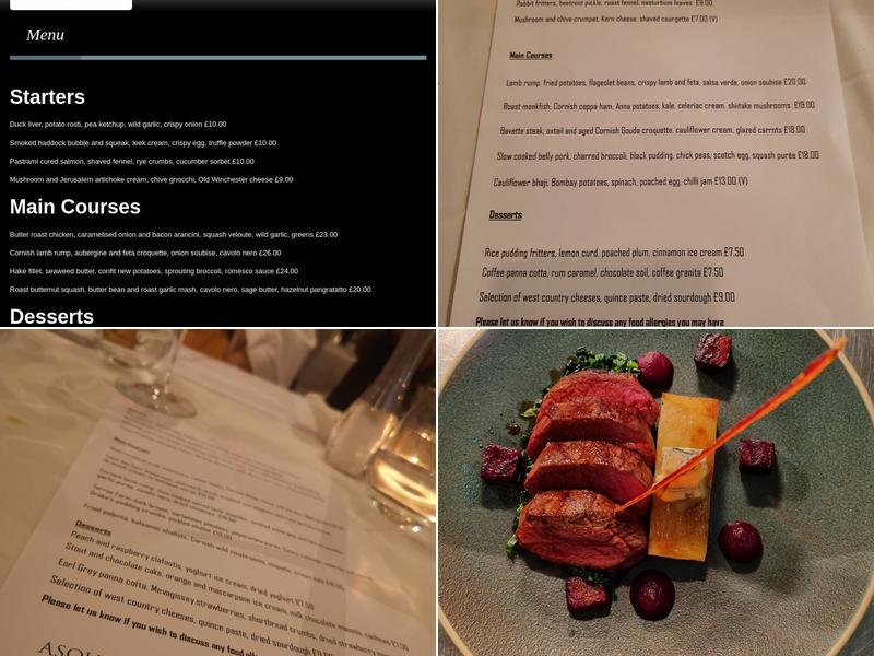Asquiths Restaurant Menu