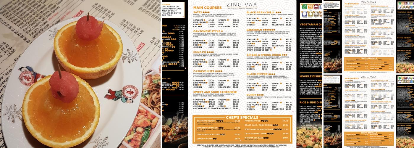 Zing Vaa Restaurant Menu