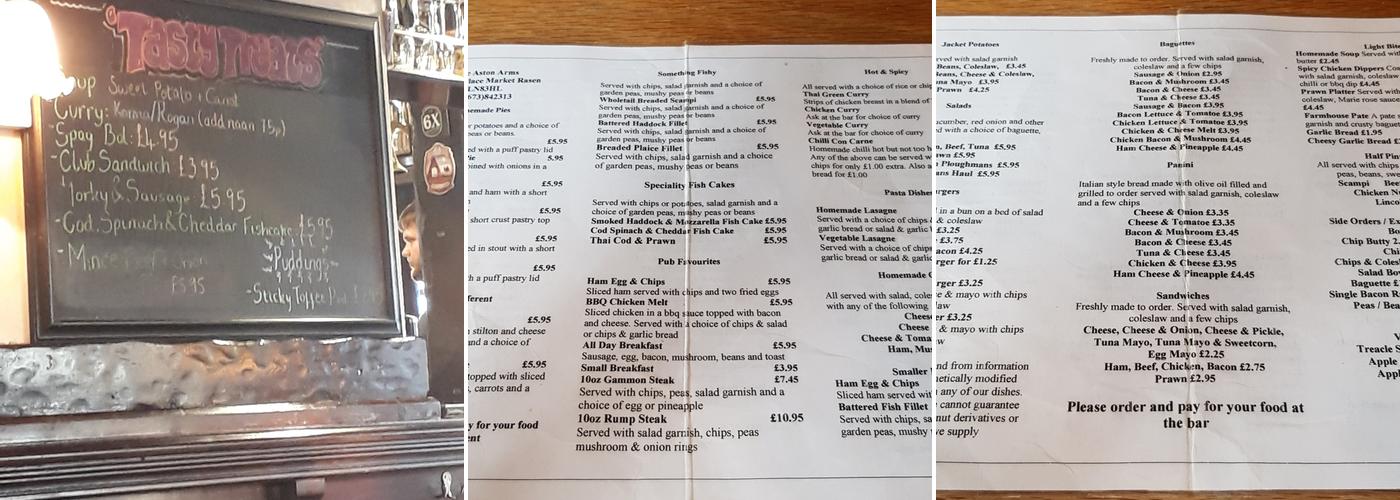 Aston Arms Menu