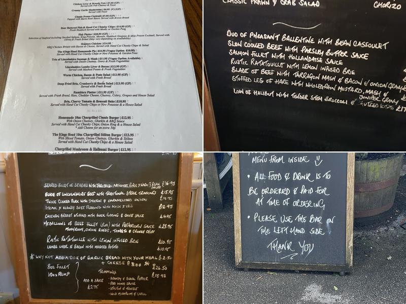 The King's Head Menu