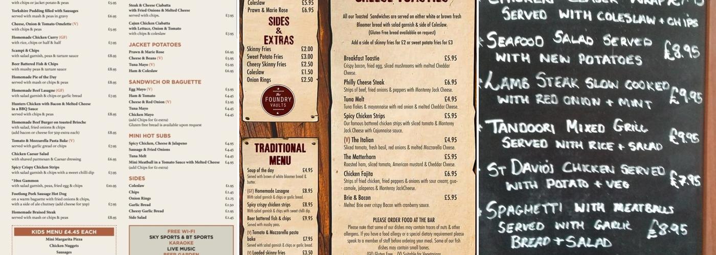 The Foundry Vaults Menu