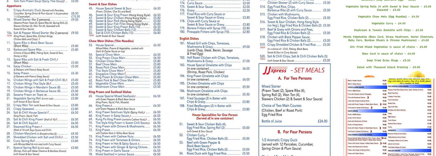 JJXpress Menu