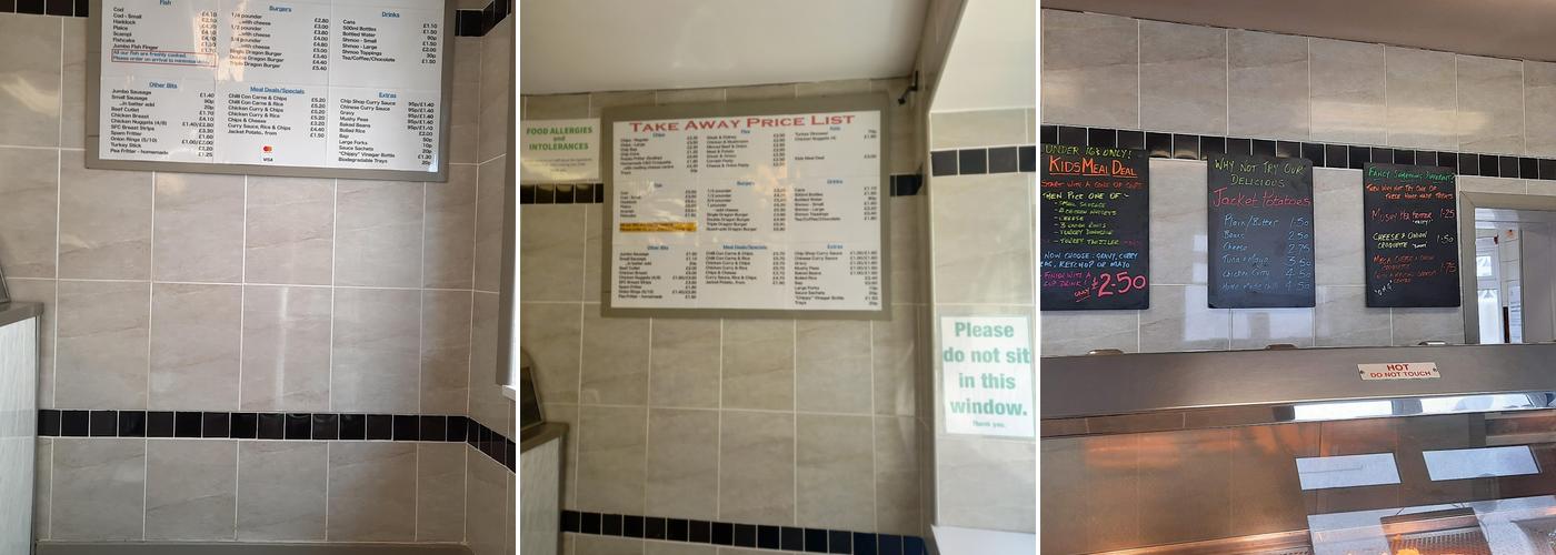 Prices Fish and Chips Menu