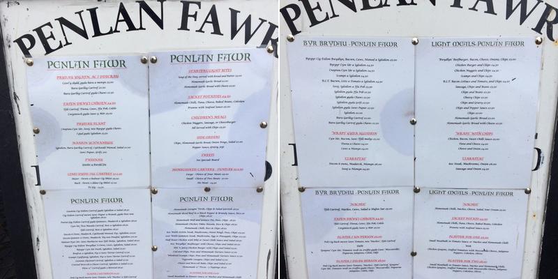 Penlan Fawr Inn Menu