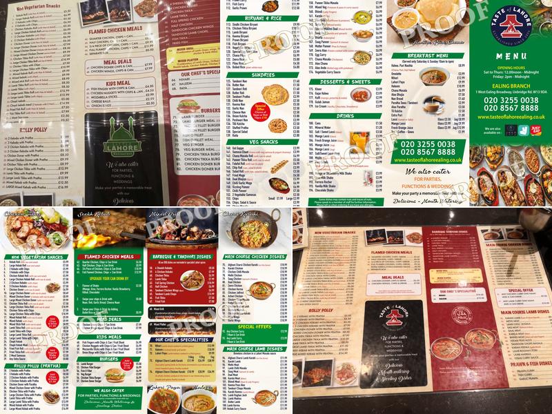 Taste of Lahore Menu