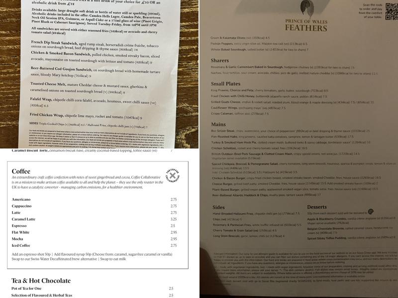 The Prince Of Wales Feathers Menu