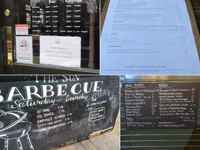 The Sun of Camberwell Menu