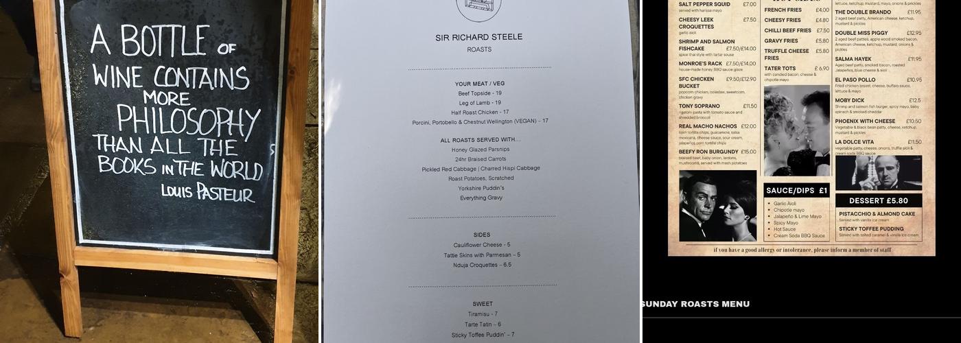 Sir Richard Steele Pub Menu