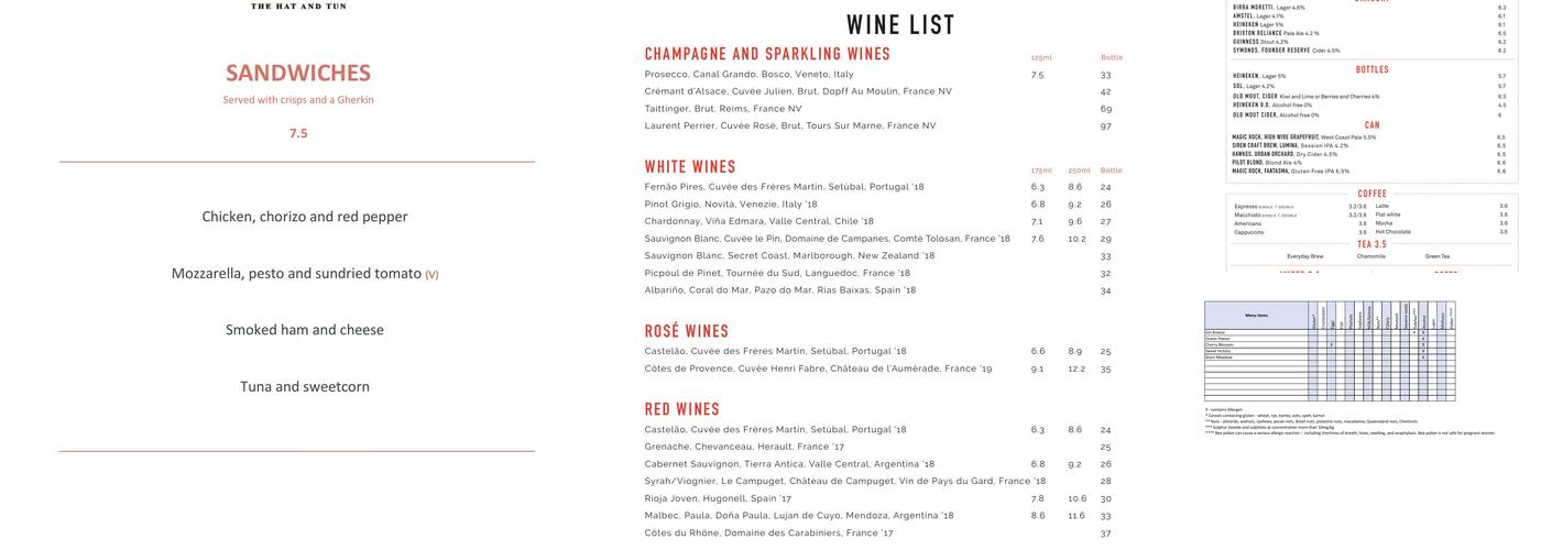 The Hat & Tun Menu
