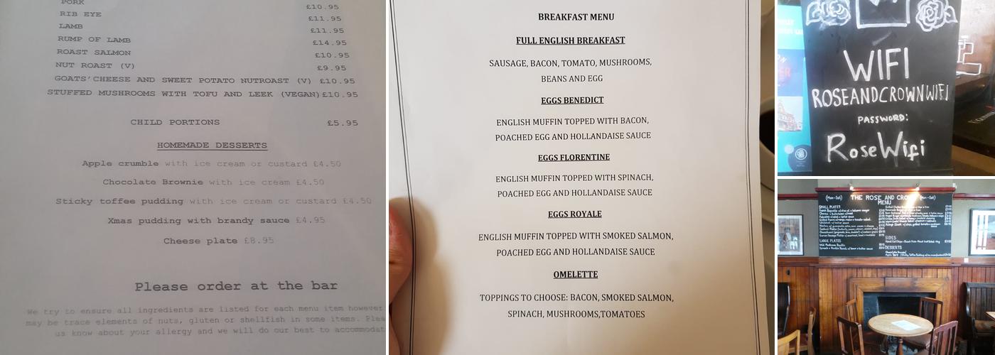 The Rose & Crown Menu