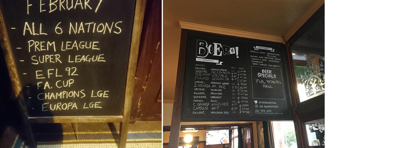 The Shakespeare, Stoke Newington Menu