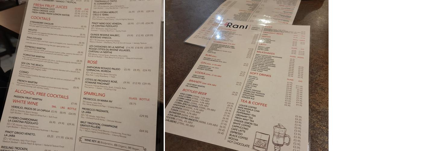 Rani Vegetarian Menu