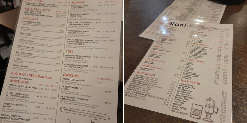 Rani Vegetarian Menu